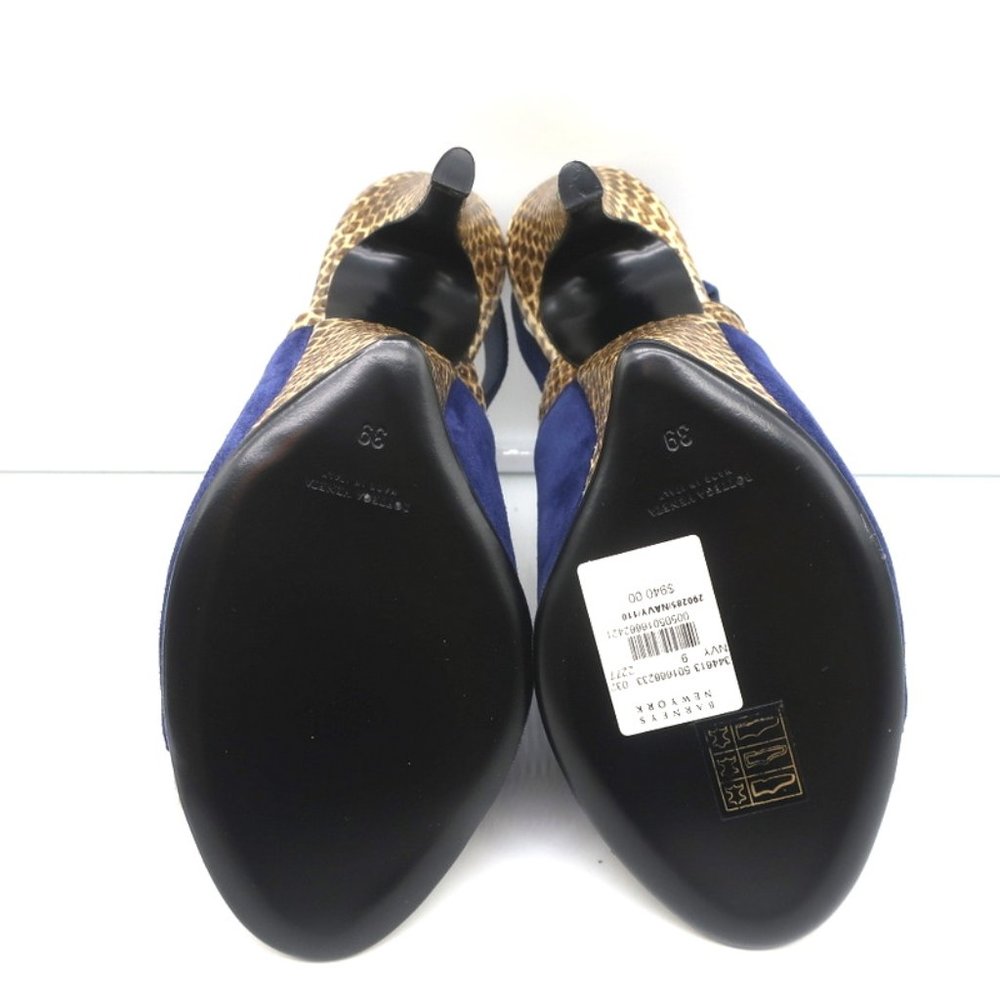 BOTTEGA VENETA SLINGBACK SANDALS NAVY SUEDE AND NATURAL SNAKESKIN SIZE 39 NEW - Picture 10 of 11